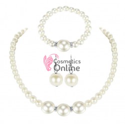 Colier cu cercei AS16C Argintiu cu perle + o bratara